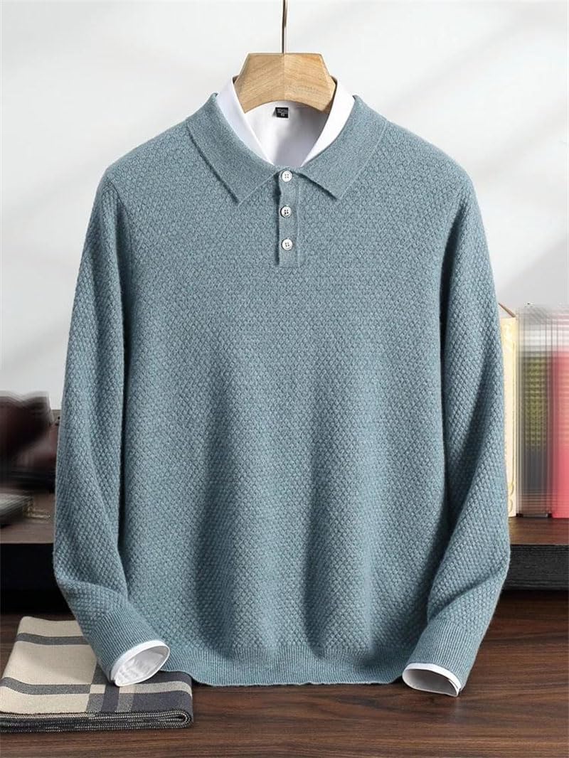 Men's Cashmere Polo Collar Sweater Business Casual Long Sleeve Pullover Soft Comfy Jumpers Tops