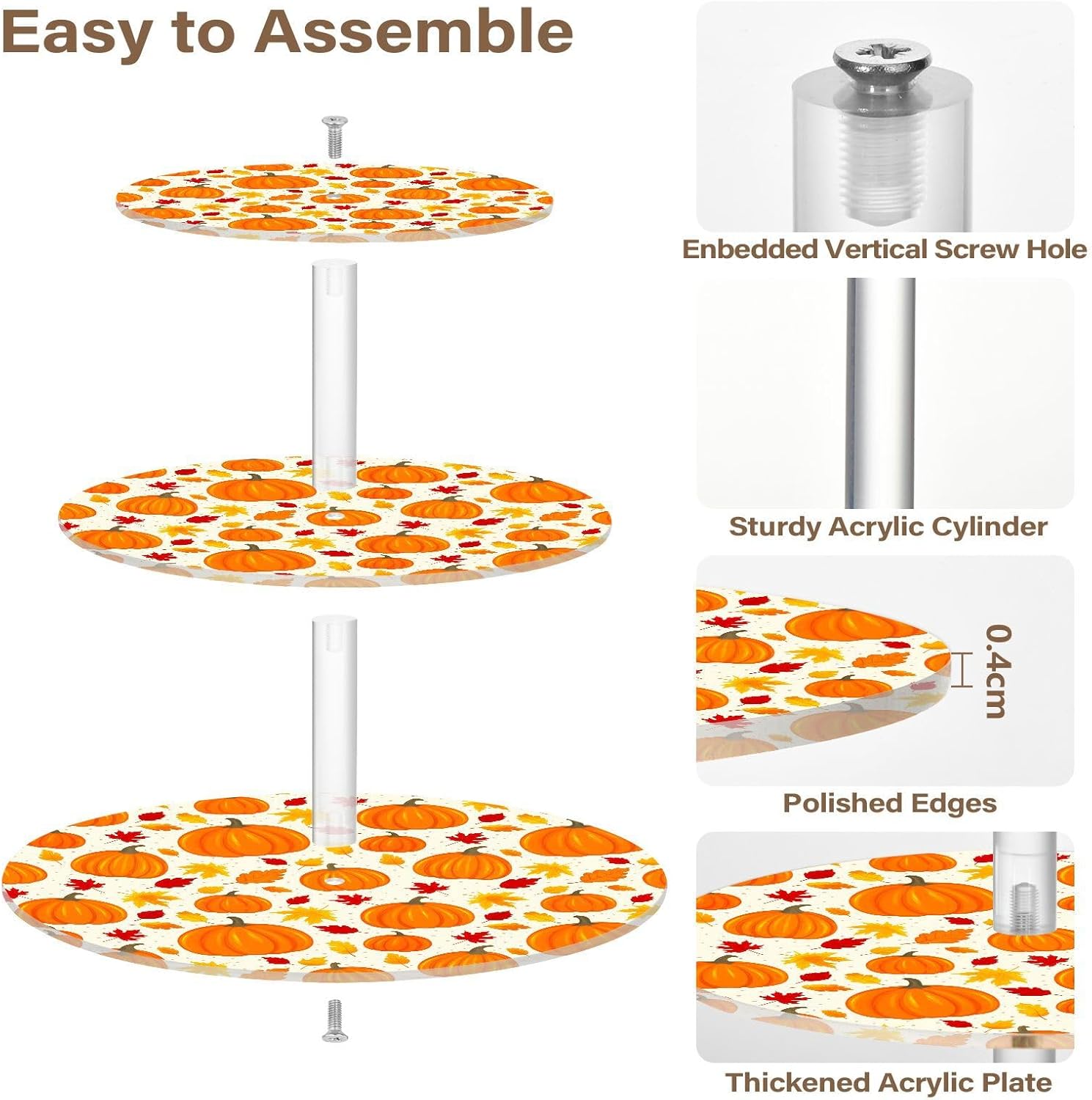 Autumn Fall Pumpkin Maple Leaves Thanksgiving 3 Tier Acrylic Cupcake Stand, Cupcake Stand for 34 Cupcakes for Weddings,Christmas,Holidays,Parties,Birthday,Printed Cupcake Tower 23301638