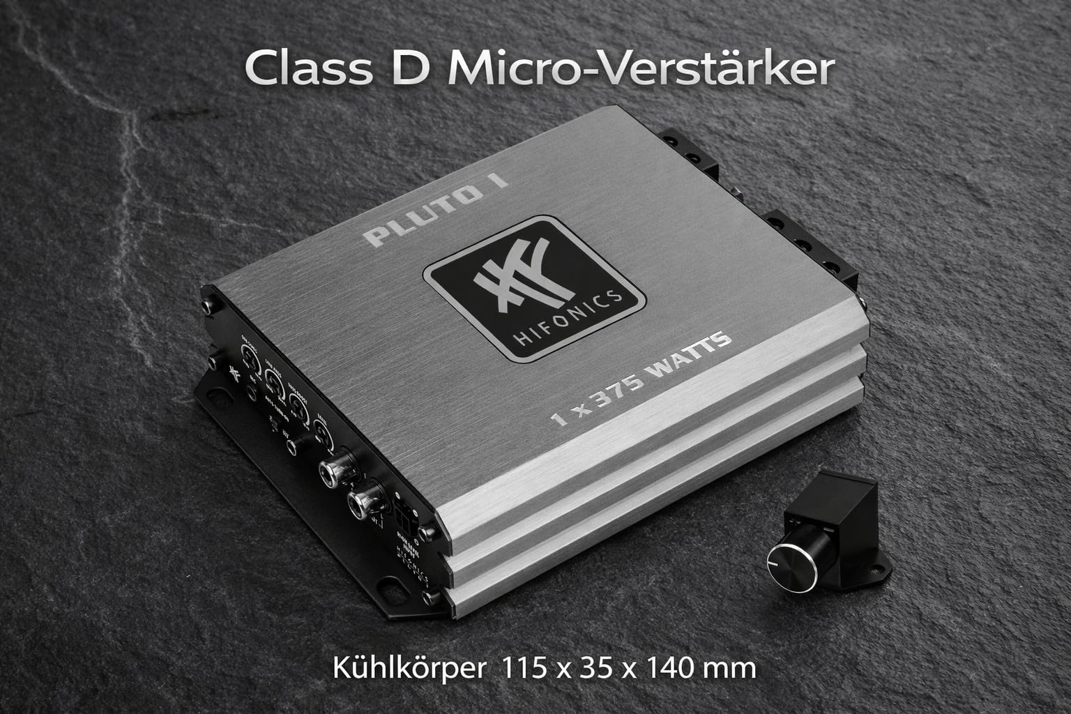 HiFonics PLUTO 1 | Amplificador de potencia digital de 1 canal micro, amplificador de subwoofer clase D con 1 x 375 W RMS