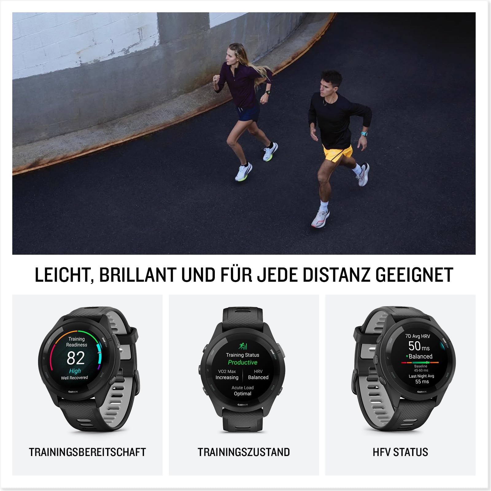 Garmin Forerunner 265 46mm - Laufuhr, 1,3" AMOLED-Display, 13 Tage Akkulaufzeit, 30+ Sport-Apps, Trainingsanalyse, spezielle Lauffunktionen, Trainingsbereitschaft, erweiterte Schlaffunktionen, Musik