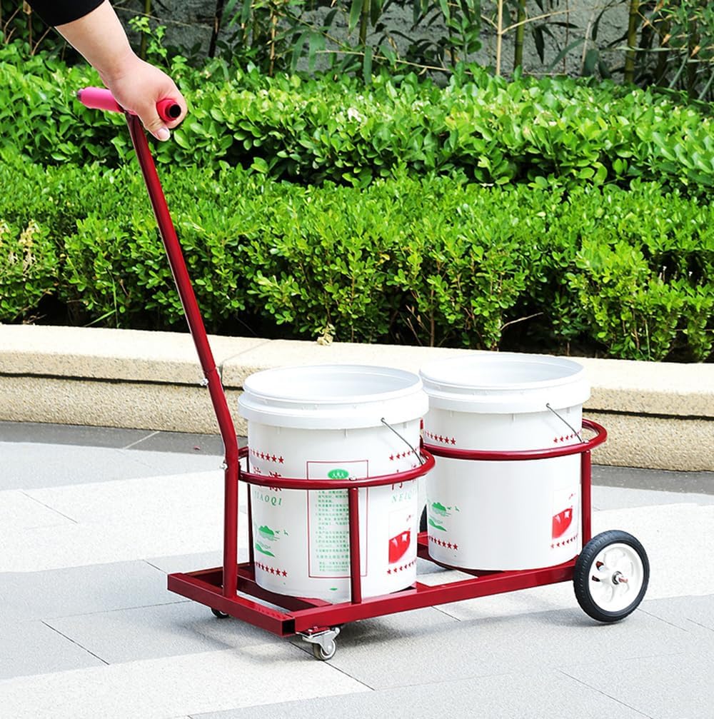 Dual-Bucket Heavy-Duty Hand Truck, Bucket Cart, Garbage Cart, Gas Bottle Transporter, 4-Wheel Braked Trolley with 400LB Capacity, Ideal for Outdoor, Garden, Home, and Industrial Use (red)