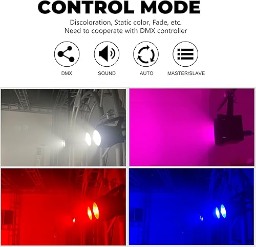 Vista 4 de COB Par Luces para escenario 2-Ojos LED Blinder Fresnel Flash Strobe Wash DJ Luces DMX activadas por sonido 2x100W RGBWAuv 6 en 1 Iluminación