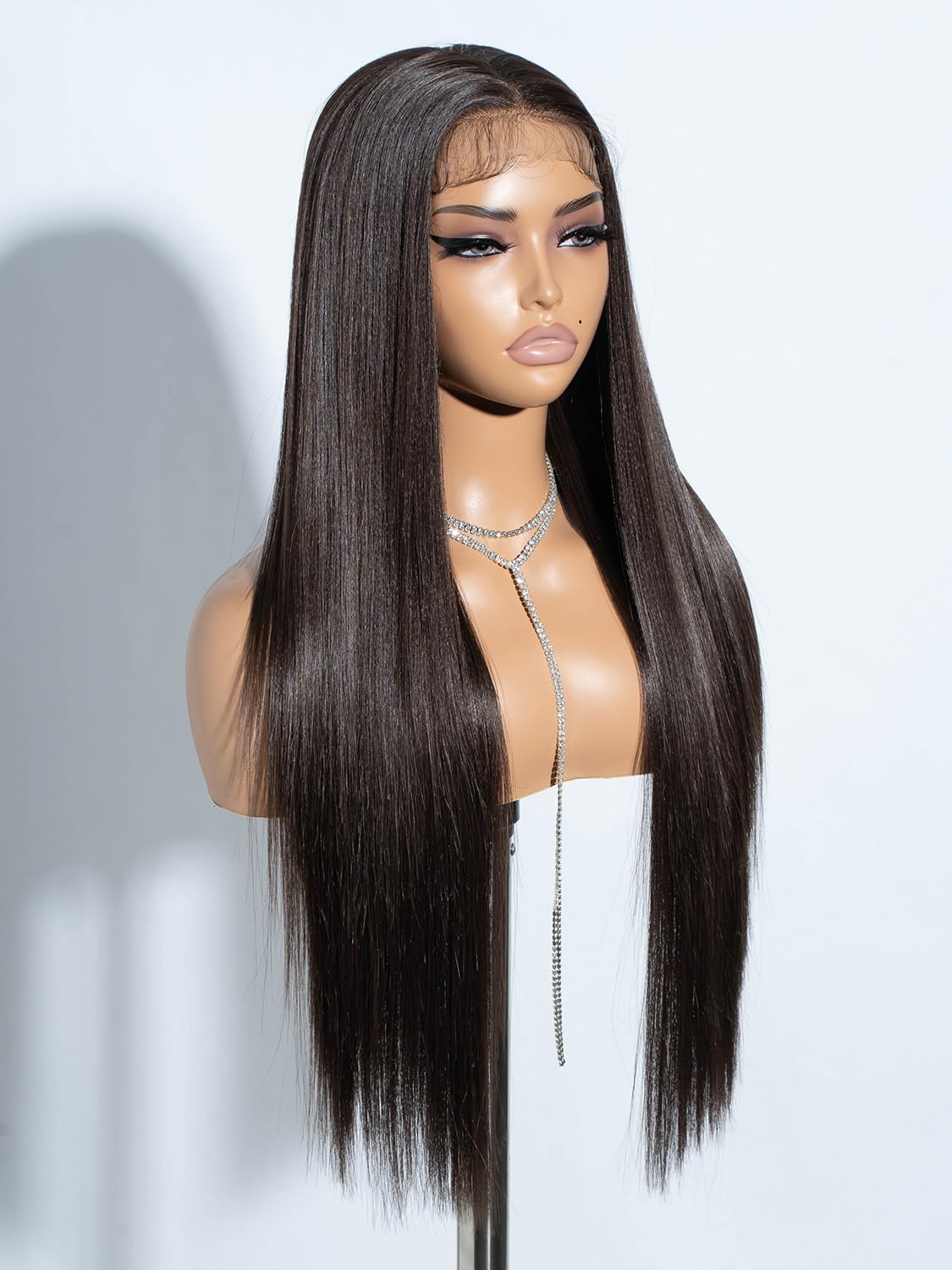 Joedir 13x4 Straight Lace Frontal Wigs, Dark Brown Glueless Lace Wigs for Women with Synthetic Light Yaki Straight Hair - Image 2