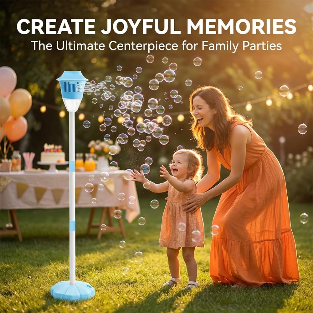 RAINPOT Street Lamp Bubble Tower with Lights, Rechargeable Standing Bubble Maker, Adjustable Height Street Light for Outdoor Garden, Patio, Wedding, Party and Event Decor (Blue 1PACK) - 5