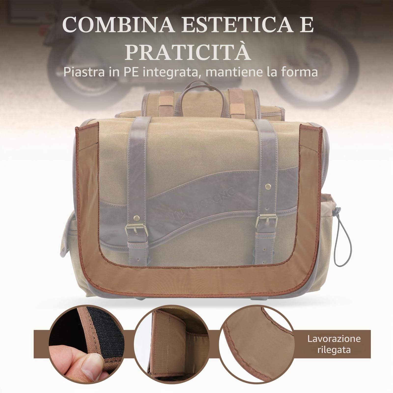 NICECNC Borse da sella per moto, vintage, in tela cerata ad olio, borse laterali da sella Compatible with Harley Adventure Street Glide (marrone)