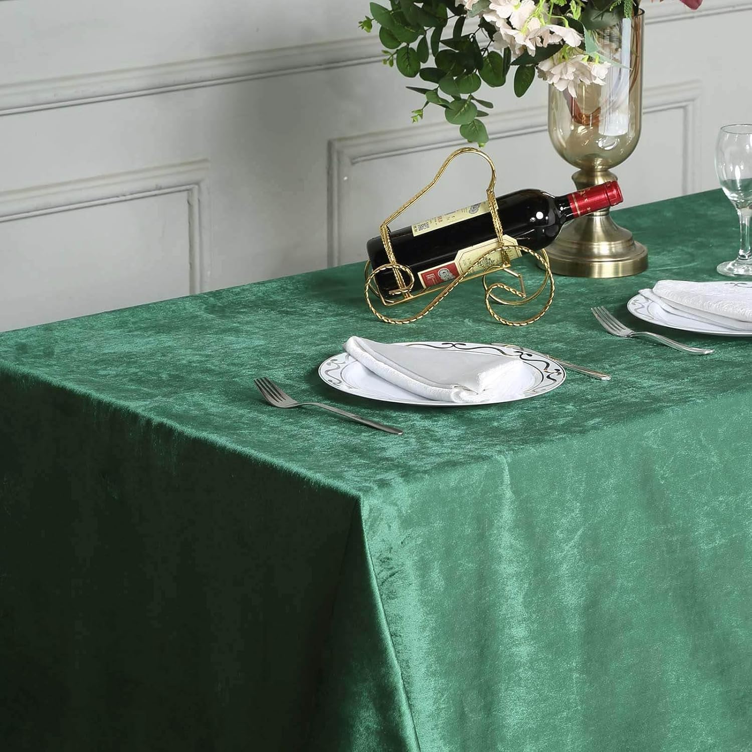 Efavormart Premium Velvet Hunter Emerald Green 90" x 132" Rectangle Tablecloth for Wedding Party Events