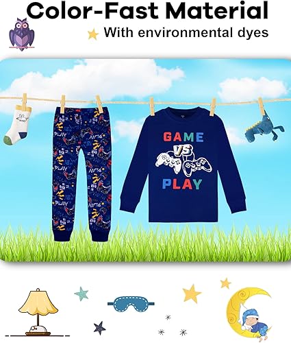 Miniatura 7 de Pijama para niños de 4 piezas, 100% algodón, talla 18 meses a 12 años