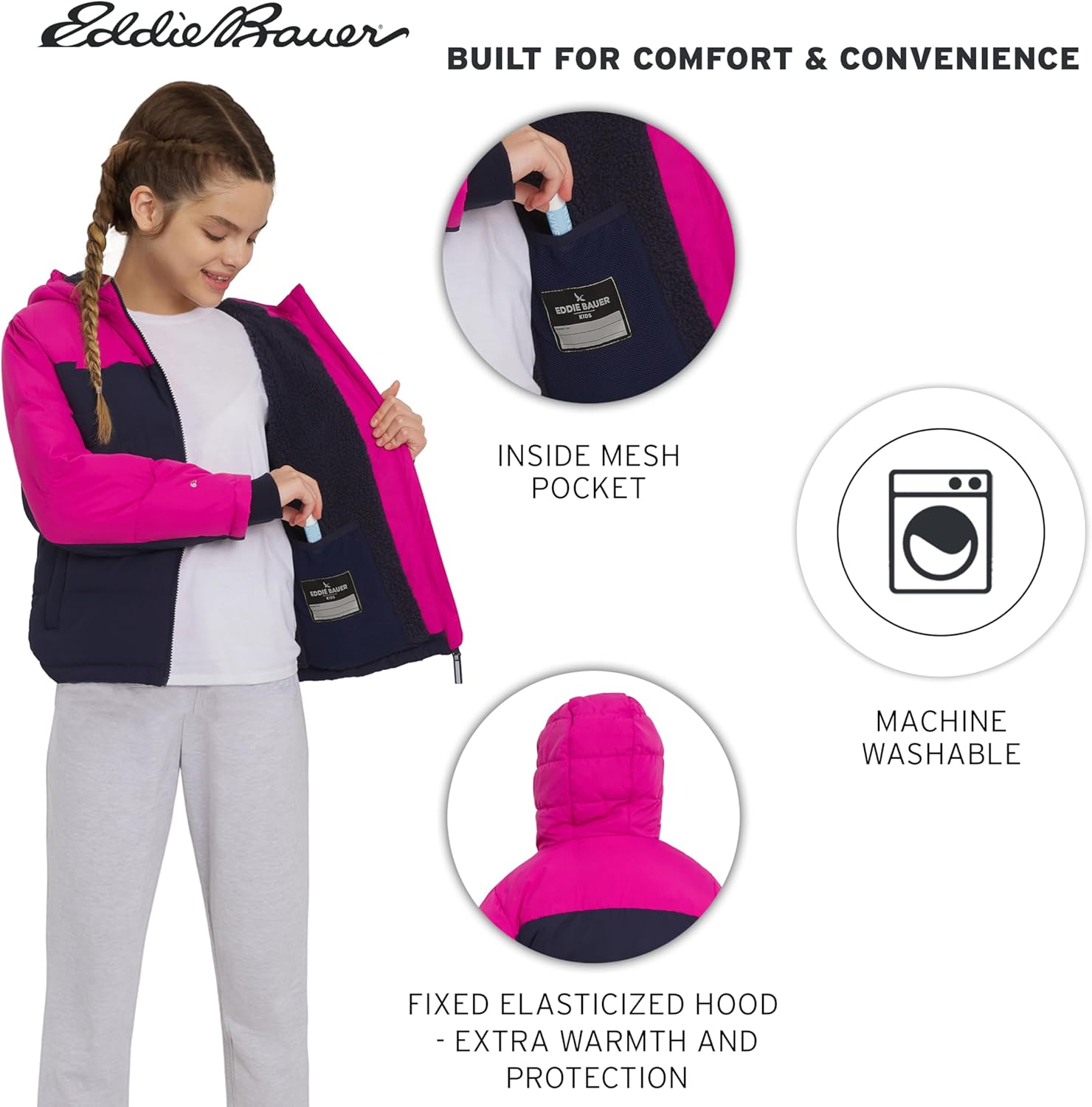 Eddie Bauer Girls' Classic Heavyweight Faux Fur Lined Hooded Insulated Down Jacket - Image 7