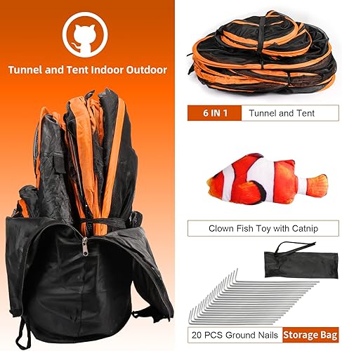Miniatura 6 de Casa 6 en 1 para gatos al aire libre, tienda de campaña con túneles para gatos de interior y exterior, recintos para gatos, corralito portátil para