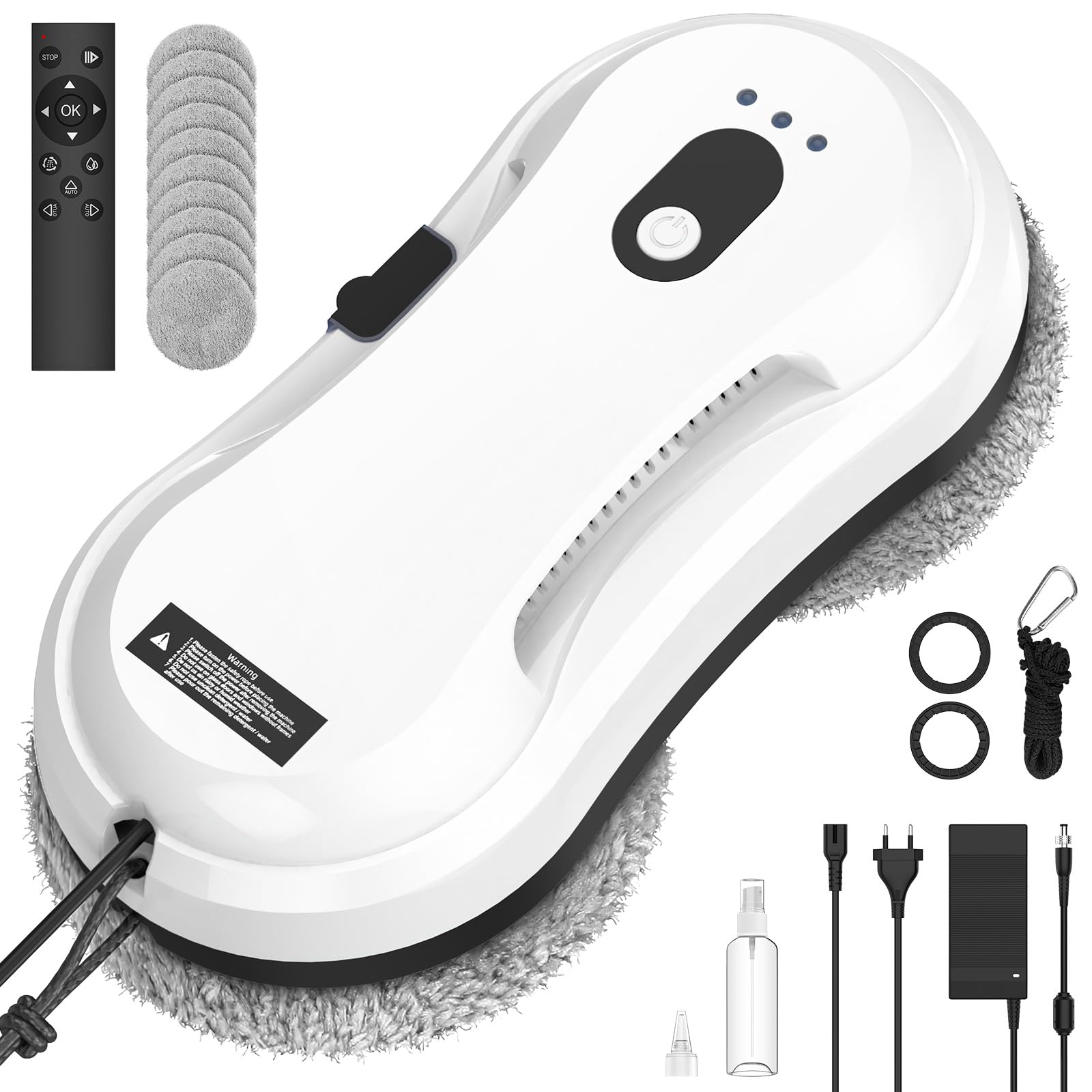 Robot Limpiacristales, Supersucción de 5600 Pa, Control Remoto, Detección de Bordes, Rociado Automático de Agua, Cable de Seguridad de 4 m, para Superficies Lisas