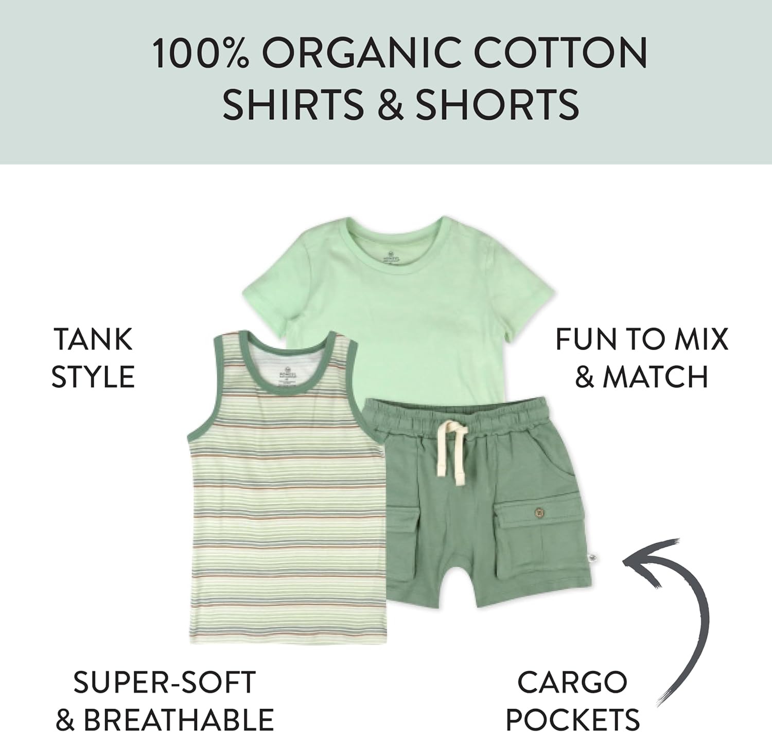 HonestBaby baby-girls 3-piece Short Sleeve T-shirt Muscle and Short Set 100% Organic Cotton for Toddler Boys - Image 2