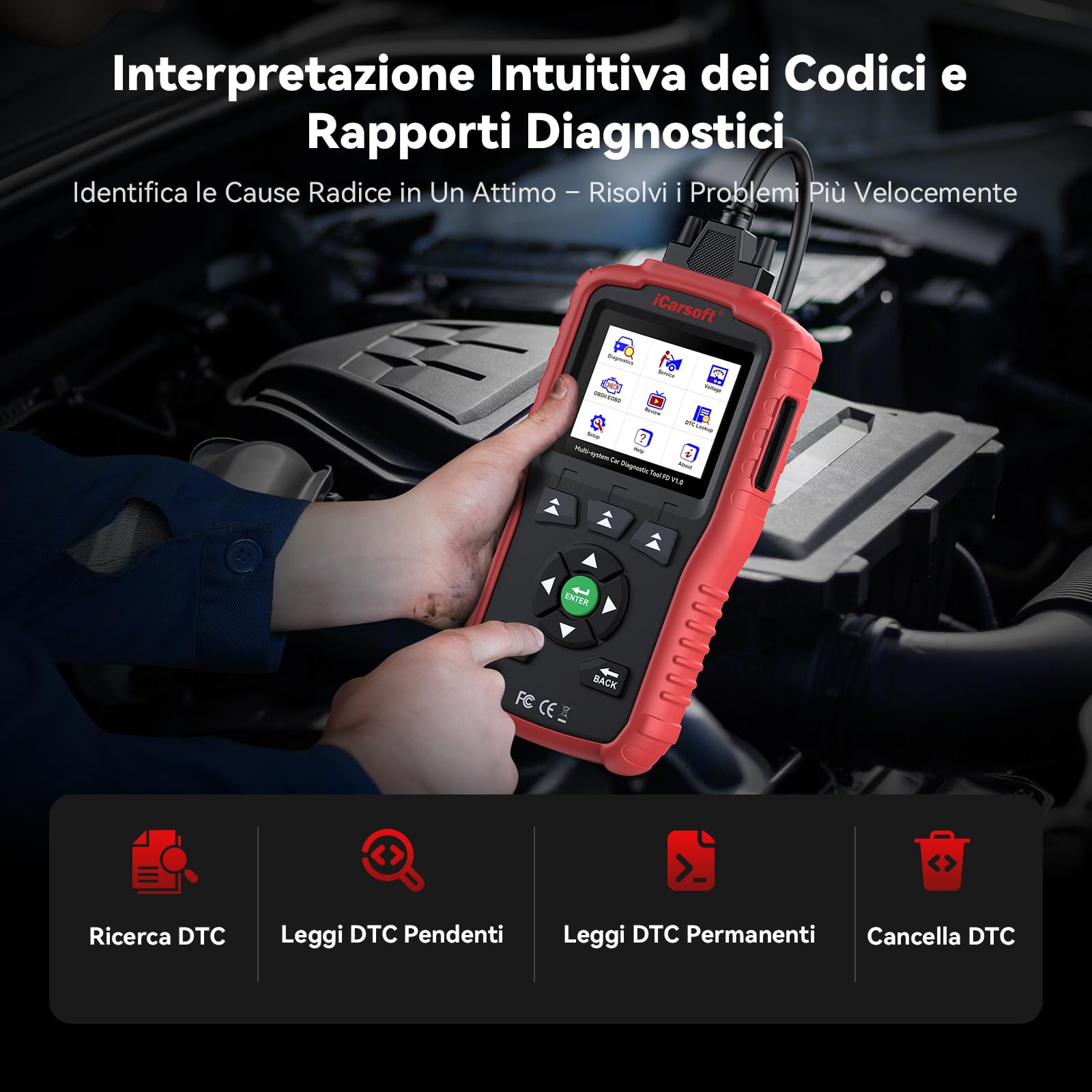 iCarsoft FD V1.0 OBD2 Auto Diagnostica per Ford/Holden, Diagnosi Auto Professionale in Italiano per Tutti i Sistemi, Ripristino dell'Olio, Calibrazione SAS, Test della Batteria, Aggiornamento a Vita