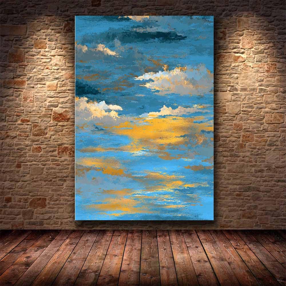 PUQAAEO Arte de pared en lienzo Nubes y mar decoración abstracta moderna para habitación,para baño,sala de estar,dormitorio,oficina,pasillo,（azul-80x120cm Sin marco