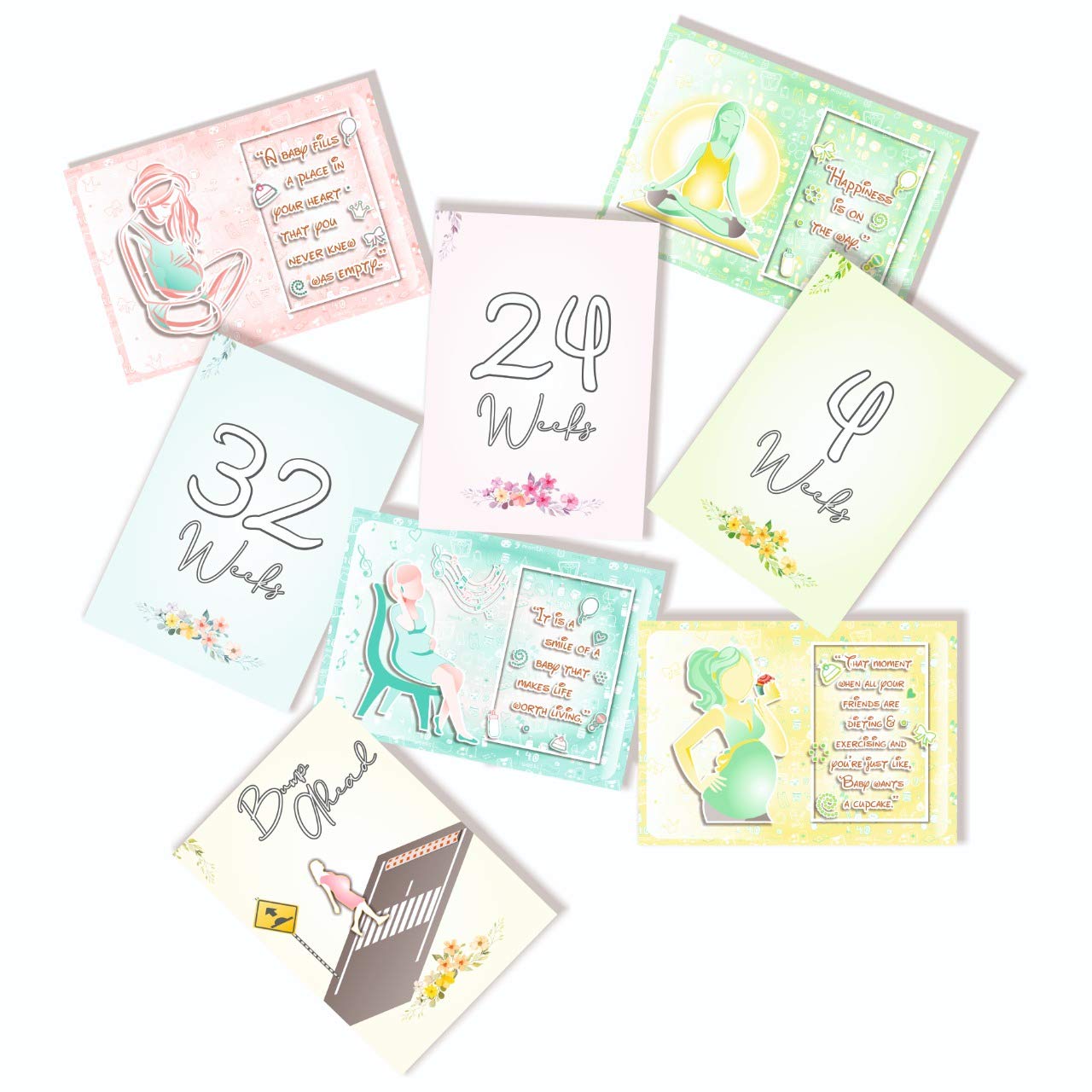 VantageKart Pregnancy Milestone Cards Set of 16 (32 Designs) | Baby Bump & Maternity Photoshoot Props | A5 Size Pregnancy Announcement & Memory Cards for Mom-to-Be