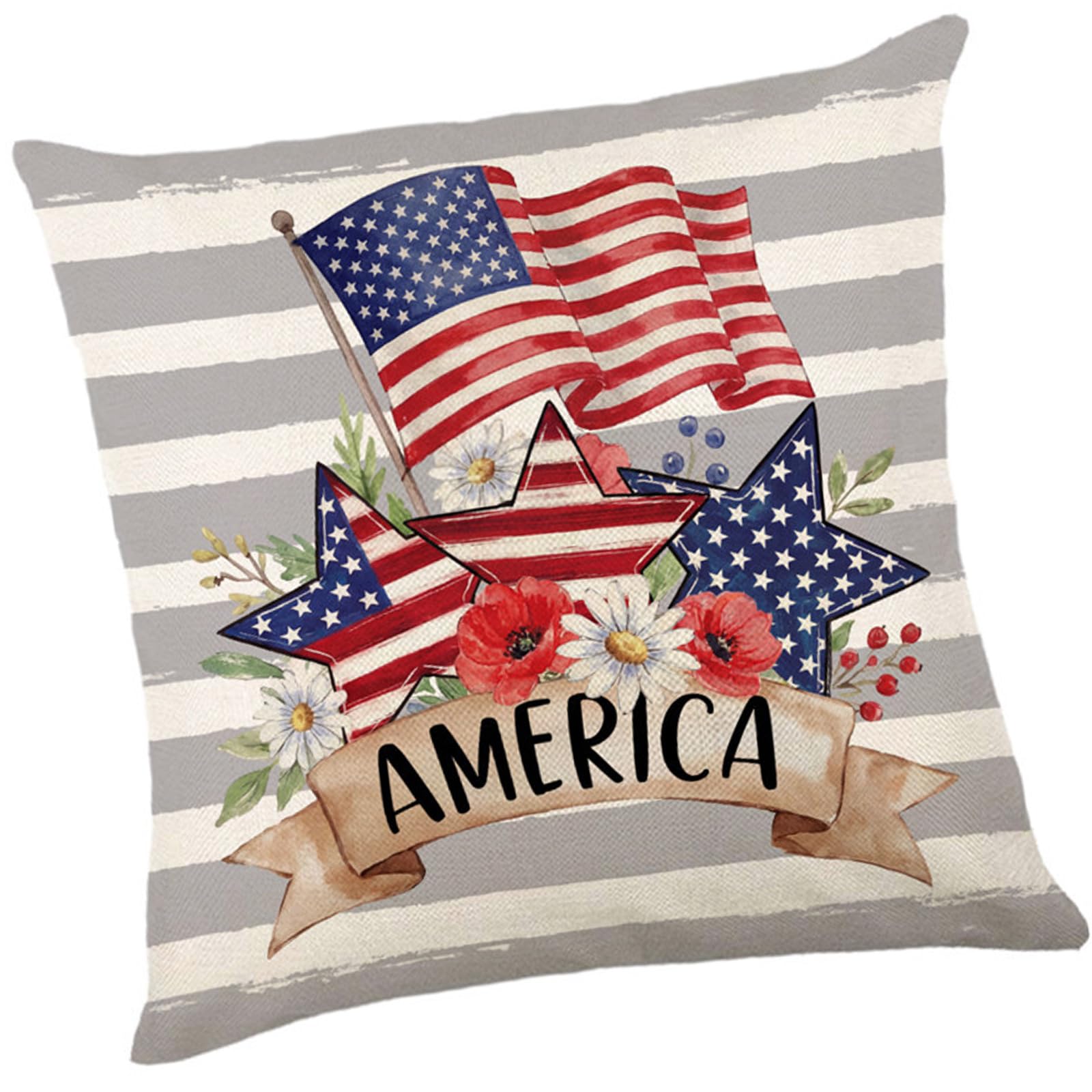 Nvoqilin C Patrioti 4Th Of July Flowers Garlands Throw Pillow Ase Patrioti Star Stripes Independence Memorial Day Ushion Over Independance Wreath Pillow Over