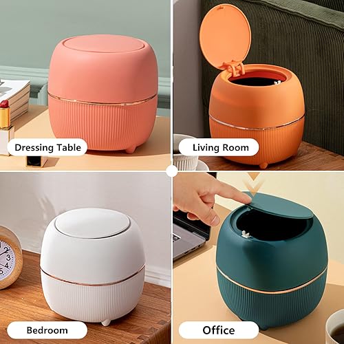 Miniatura 7 de Mini bote de basura moderno con tapa, papelera de escritorio, papelera de plástico para oficina, cesta de basura de plástico para encimera, tipo