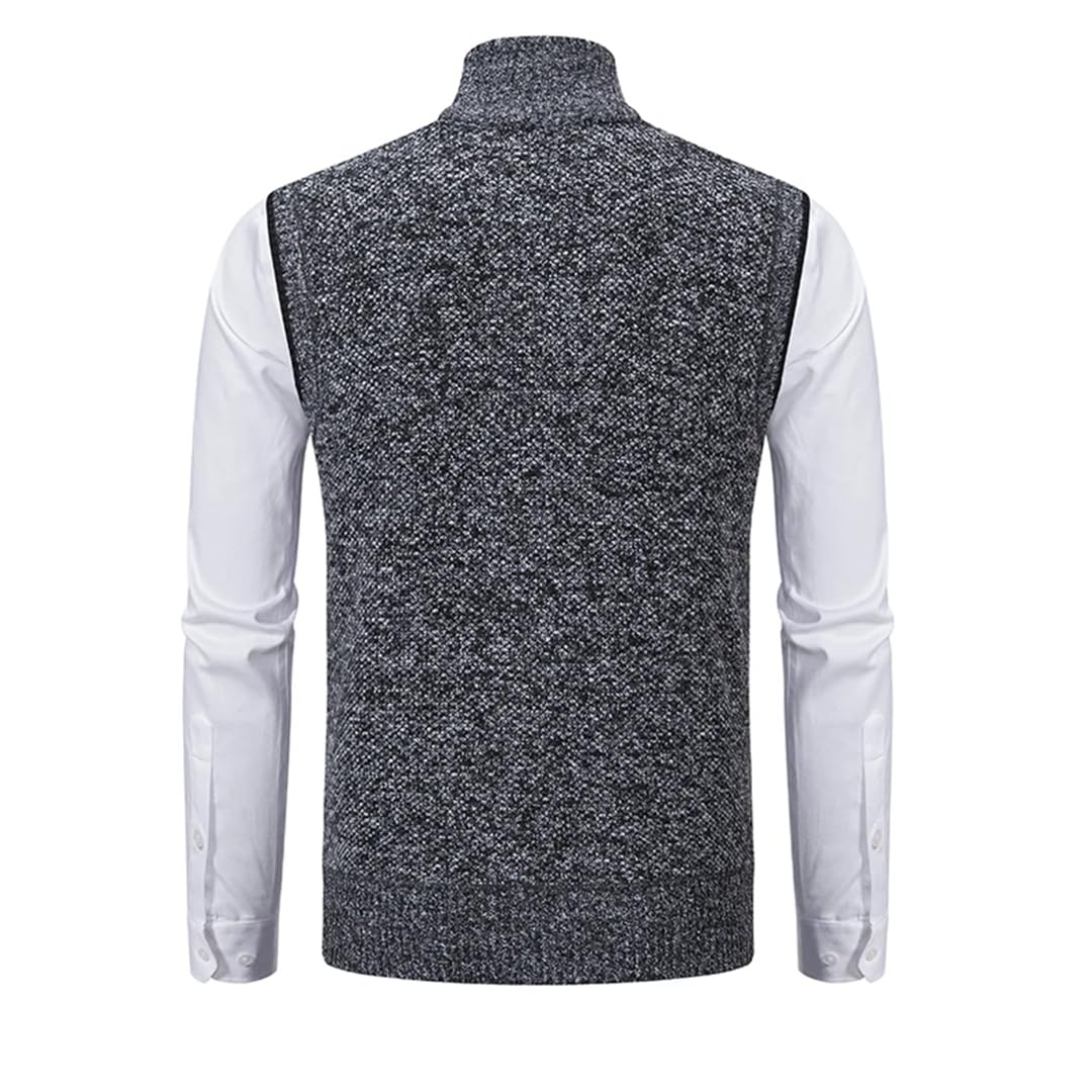 Disimlarl Suéter de punto sin mangas para hombre, cárdigan de lana con cremallera, suéter de cuello alto, chaleco de punto