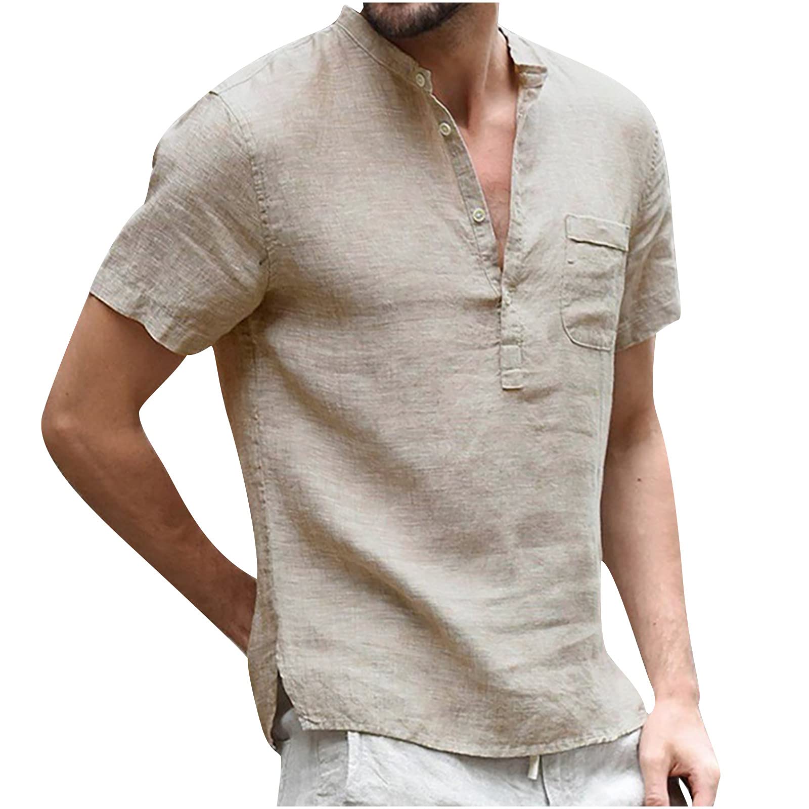 GenericMens T-Shirts Button Down Short Sleeve Cotton Linen Shirt Summer Casual Beach Tee Shirts Trendy Outfits Clothing 2024