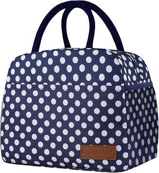 douyadady Lunch Bag Women/Men Lunch Box Women/Men Blue+White dots | Spacious Lightweight Waterproof Sturdy Durable Great Value For Office Work School Picnic Travel