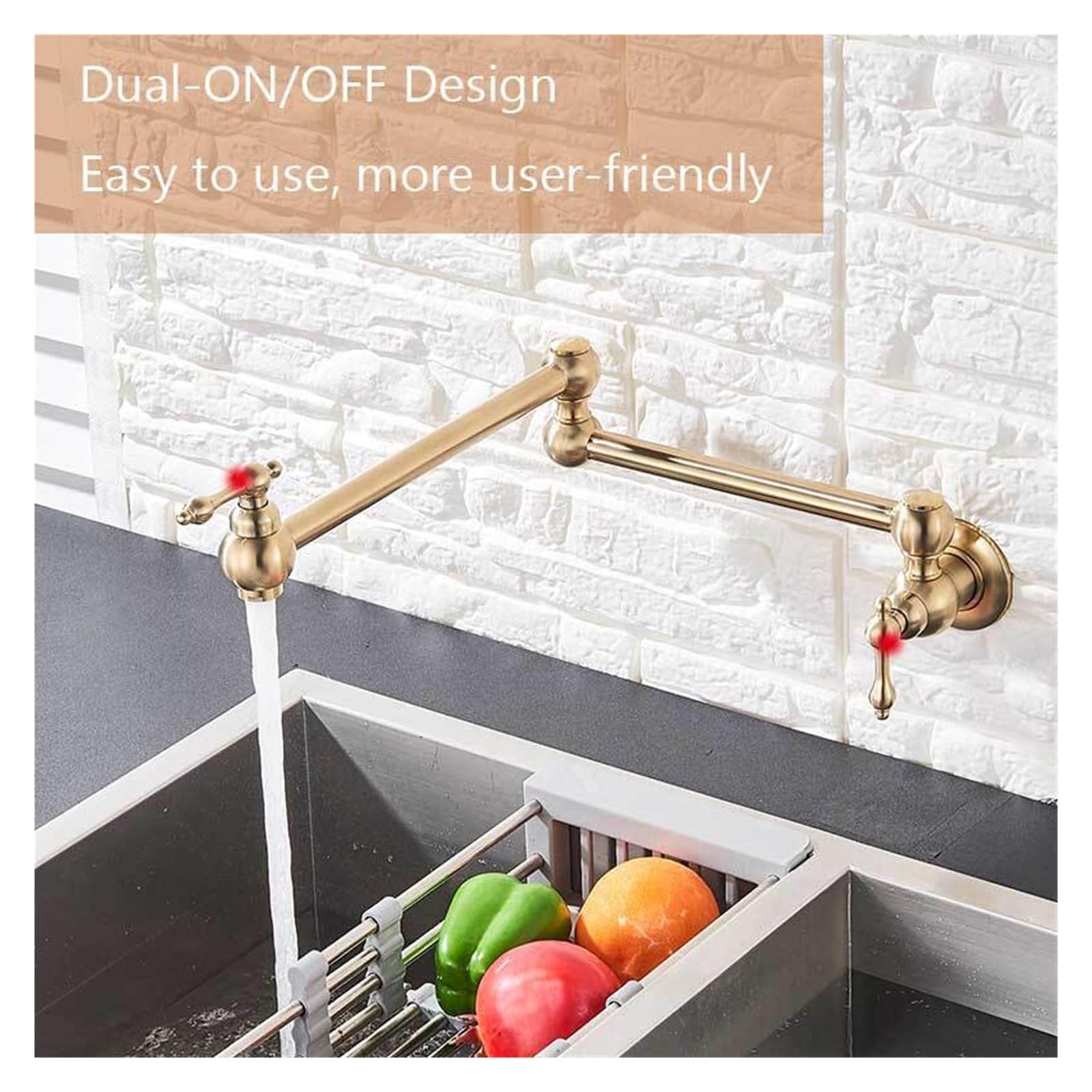 Grifos mezcladores para Fregadero Grifo de Cocina Pared Lavabo baño Agua fría caño Giratorio Plegable tocador latón la mayoría los escenarios (Dorado Cepillado D)