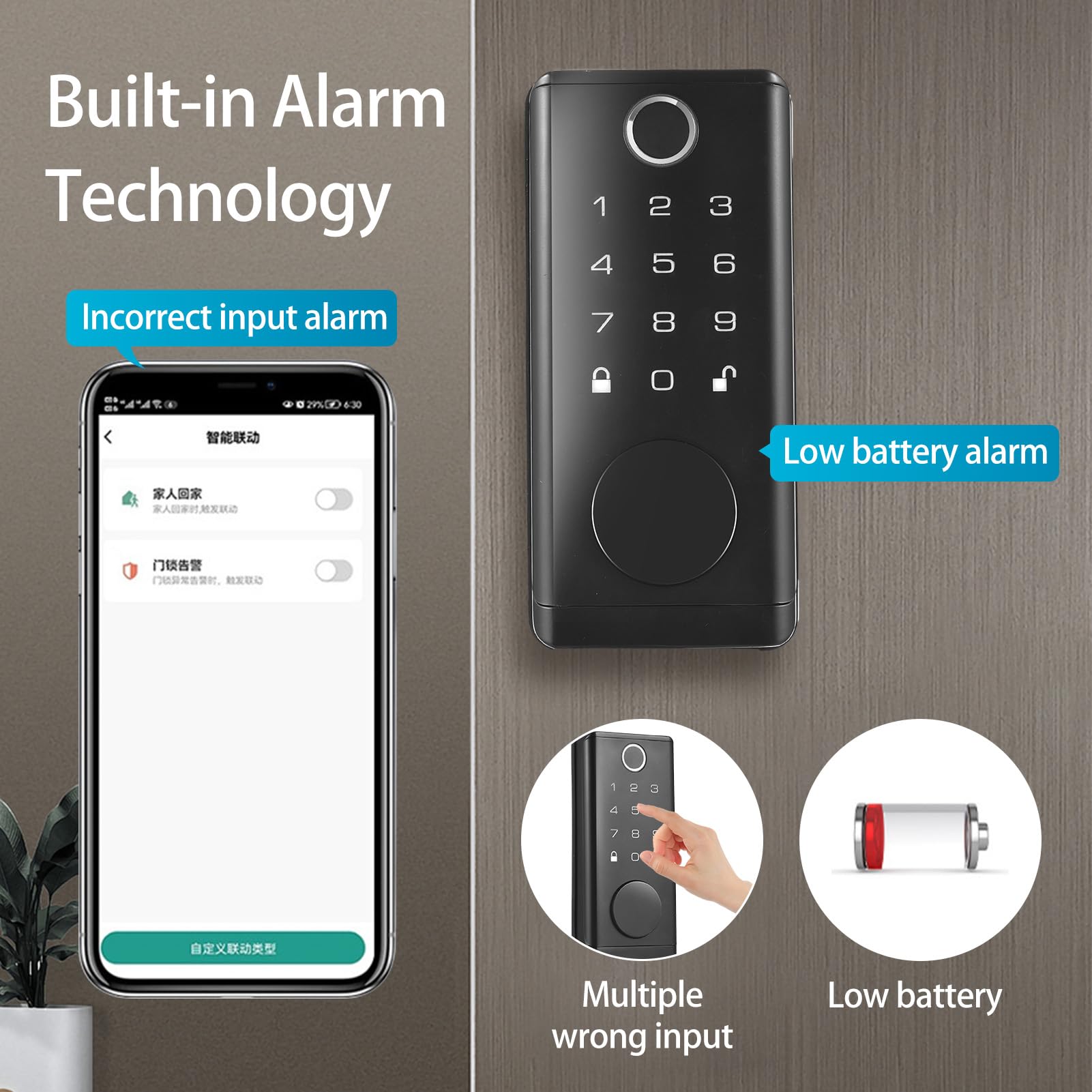 Ejoyous Set di Serratura Intelligente per Porta D'ingresso, Serratura Intelligente con Impronta Digitale per Porta D'ingresso, Serratura Elettronica Senza Chiave con Maniglia e