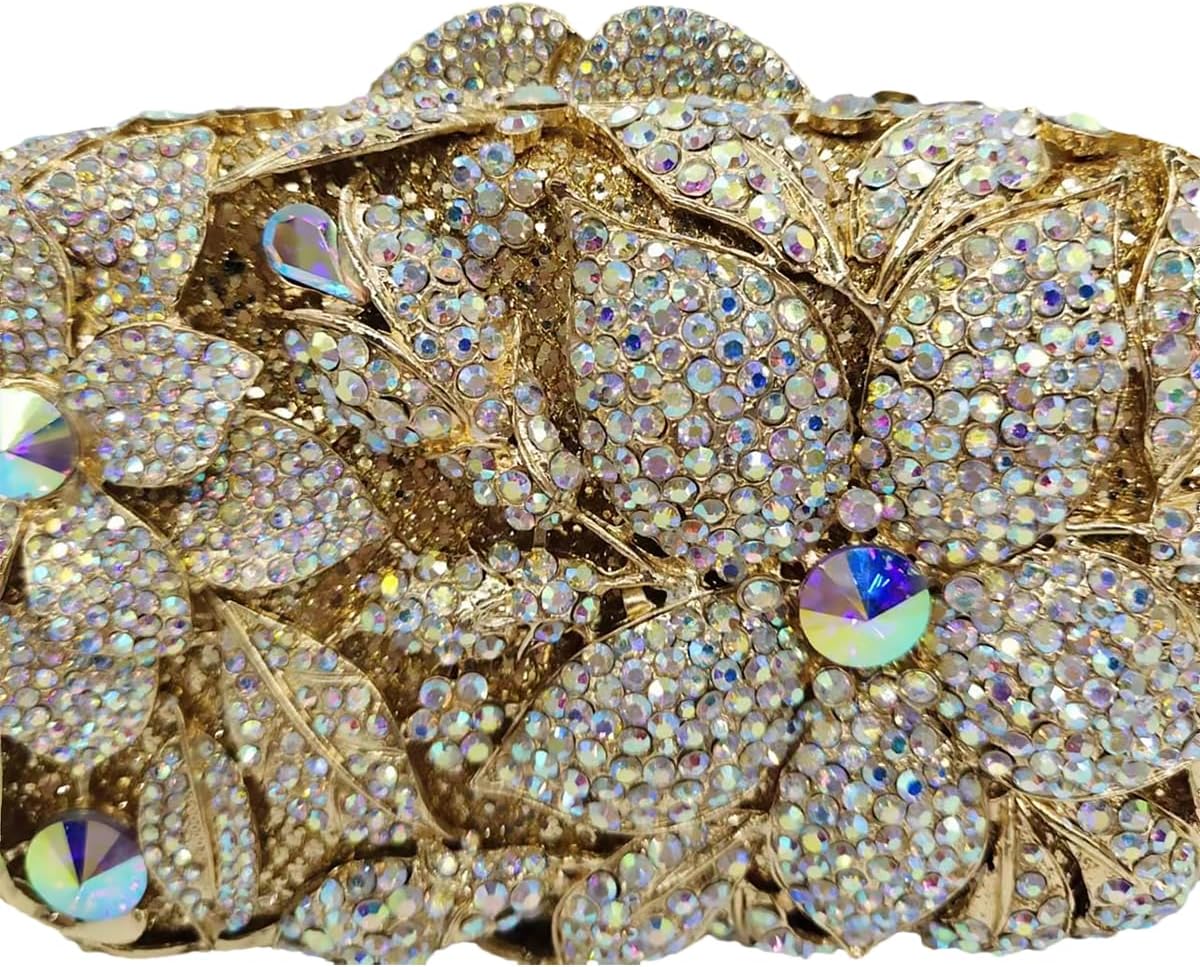 Luxury Crystal Clutch Purse for Women Rhinestone Handbag Formal Party Evening Bag Sparkly Bridal Flower Purse