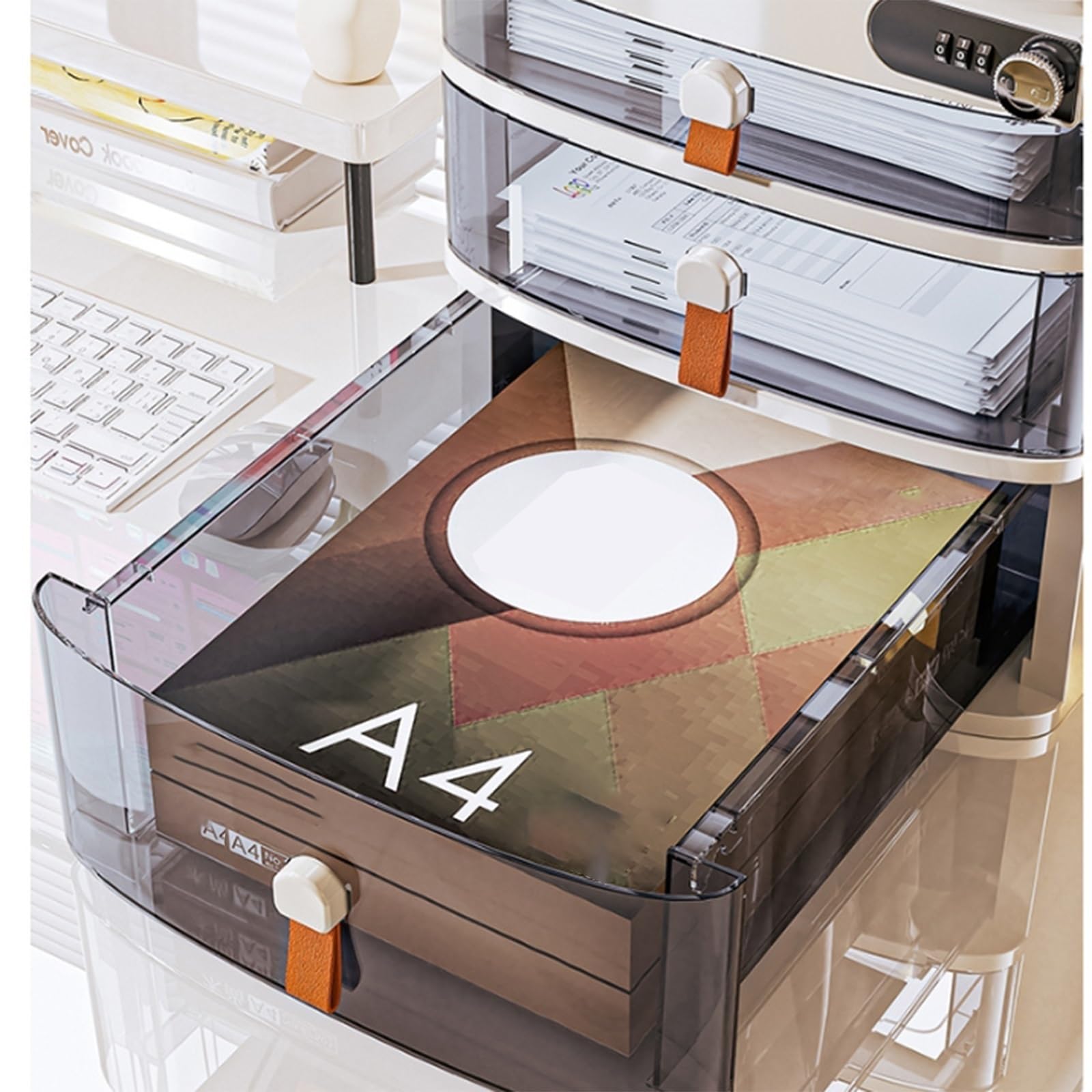 Archivador De Escritorio Con Cerradura Combinada, Archivador Con Cajón | Organizador De Almacenamiento De Documentos A4 De Gran Capacidad, Para Uso Financiero De Oficina Y Escuela(3-layers)