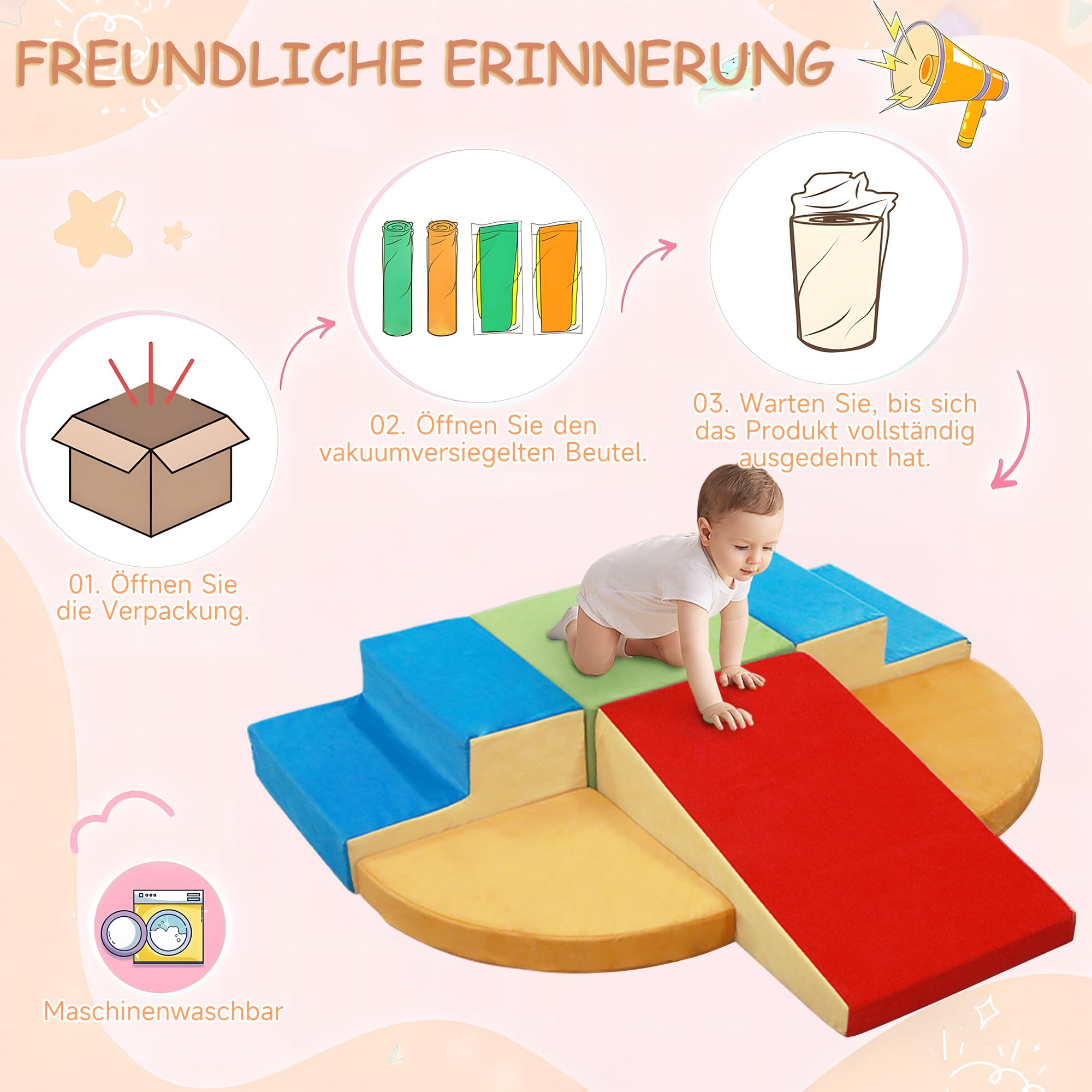 Montessori - Blocchi da costruzione in schiuma per bambini, giocattoli per bambini, custodia lavabile per divertimento al coperto, per gattonare e arrotolare, set da gioco per attività indoor
