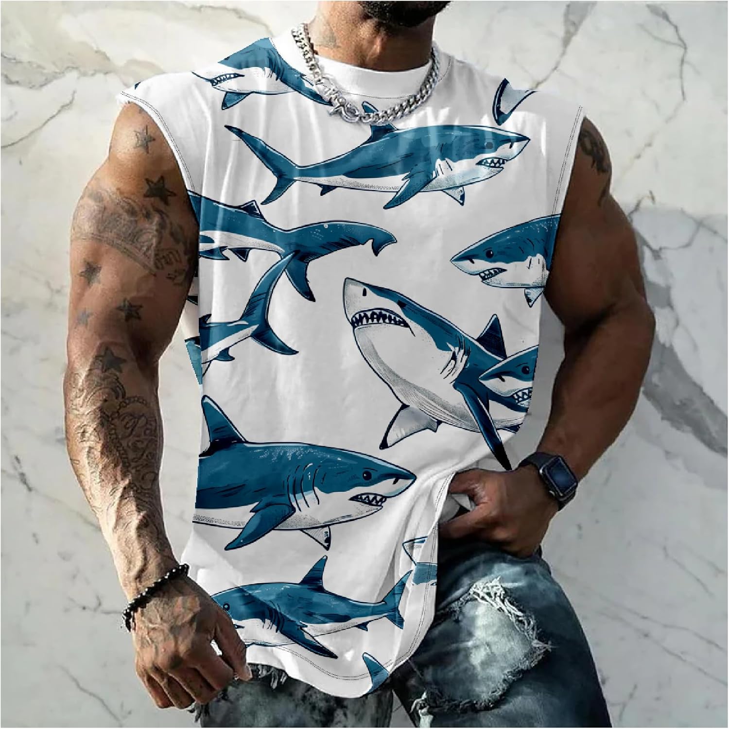 domirica Mens Tank Tops Novelty 3D Printed Summer Casual Loose Workout Sleeveless Shirts Quick Dry Breathable Tops