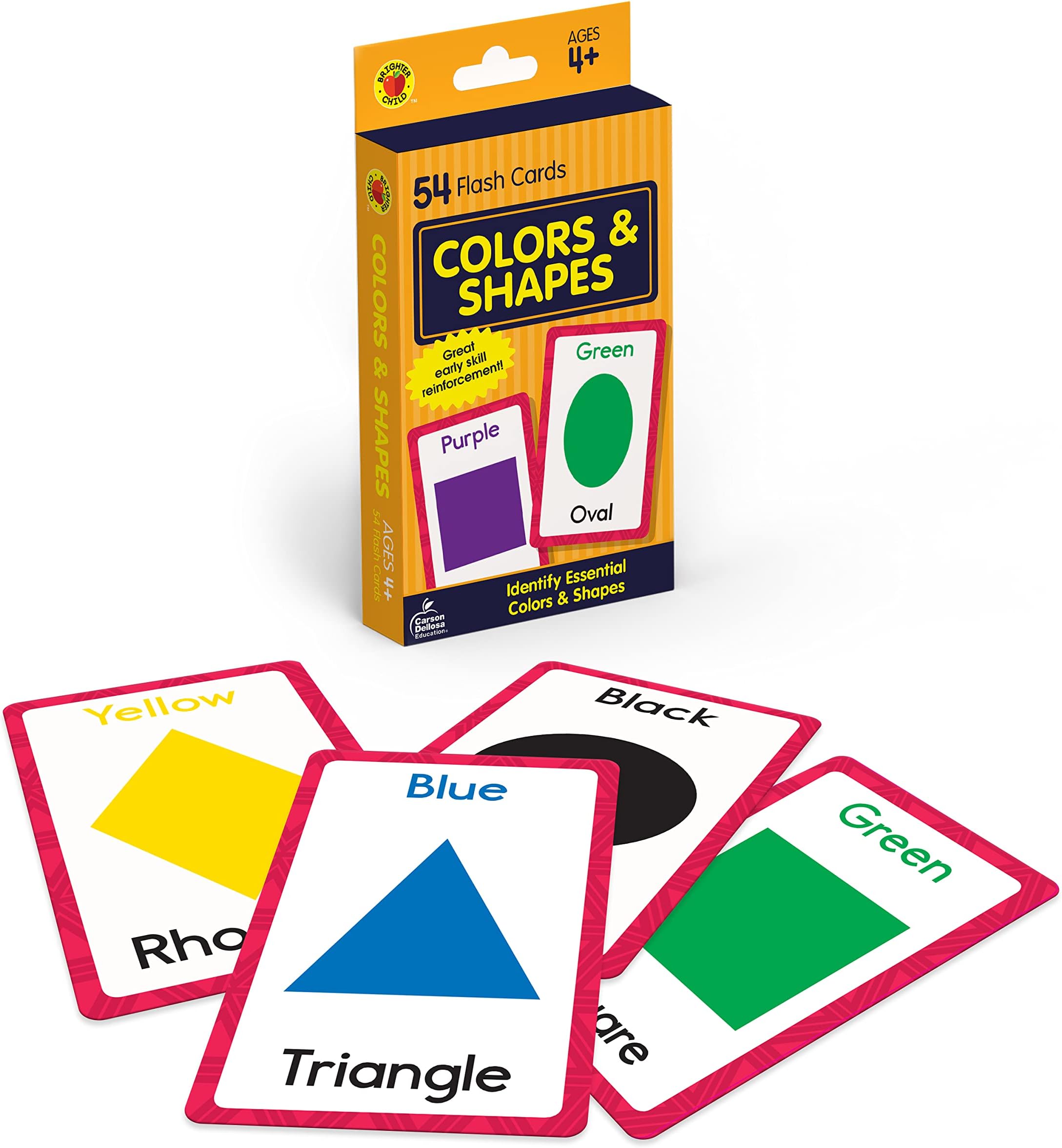 Carson Dellosa 54 Colors and Shapes Flash Cards, Toddler Learning Flashcards for Kids Ages 4 and Up, Educational Games for Preschool and Kindergarten Reading Readiness