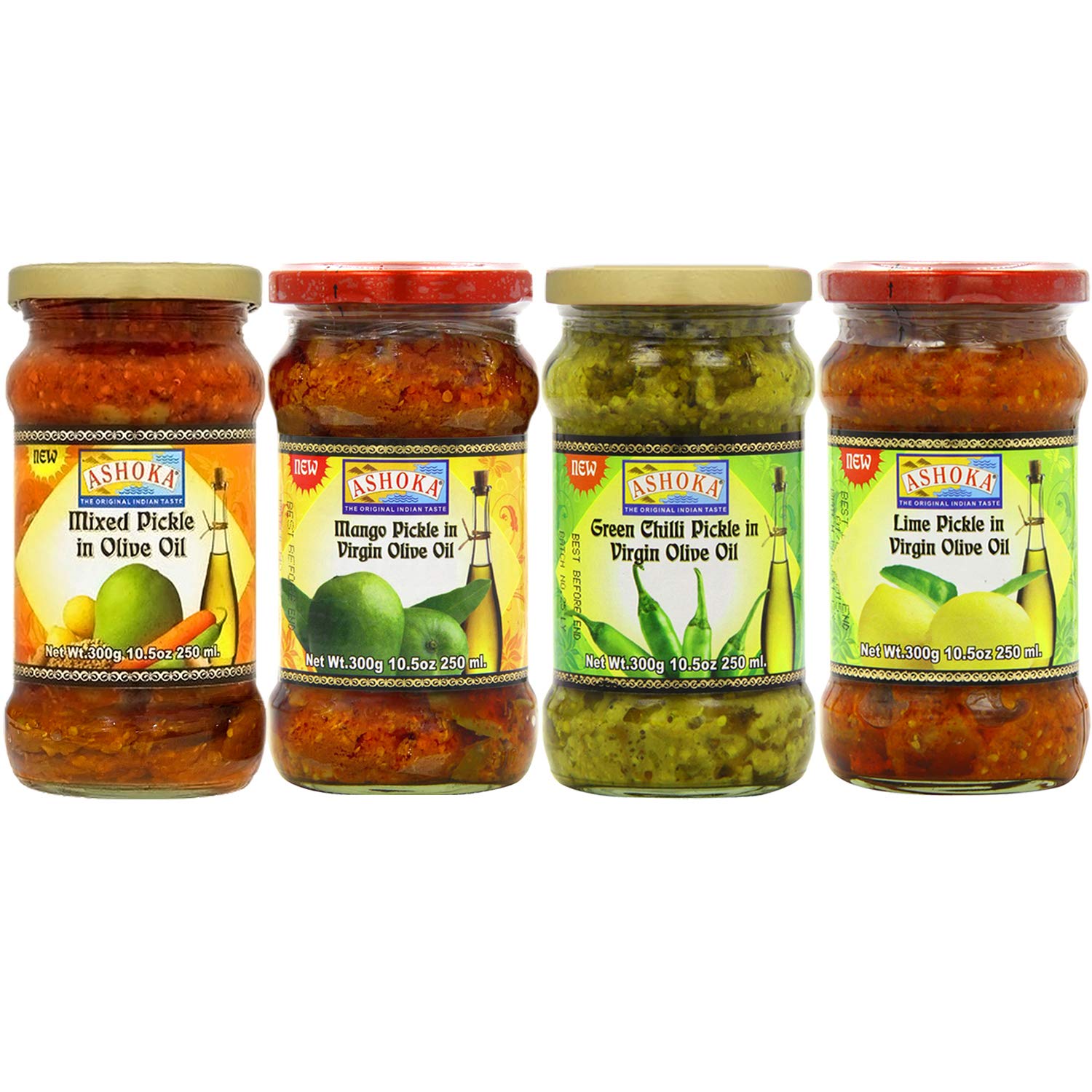 Ashoka Pickle Combo in Olive Oil (Mixed, Mango, Chilli, Lime) 300g x
