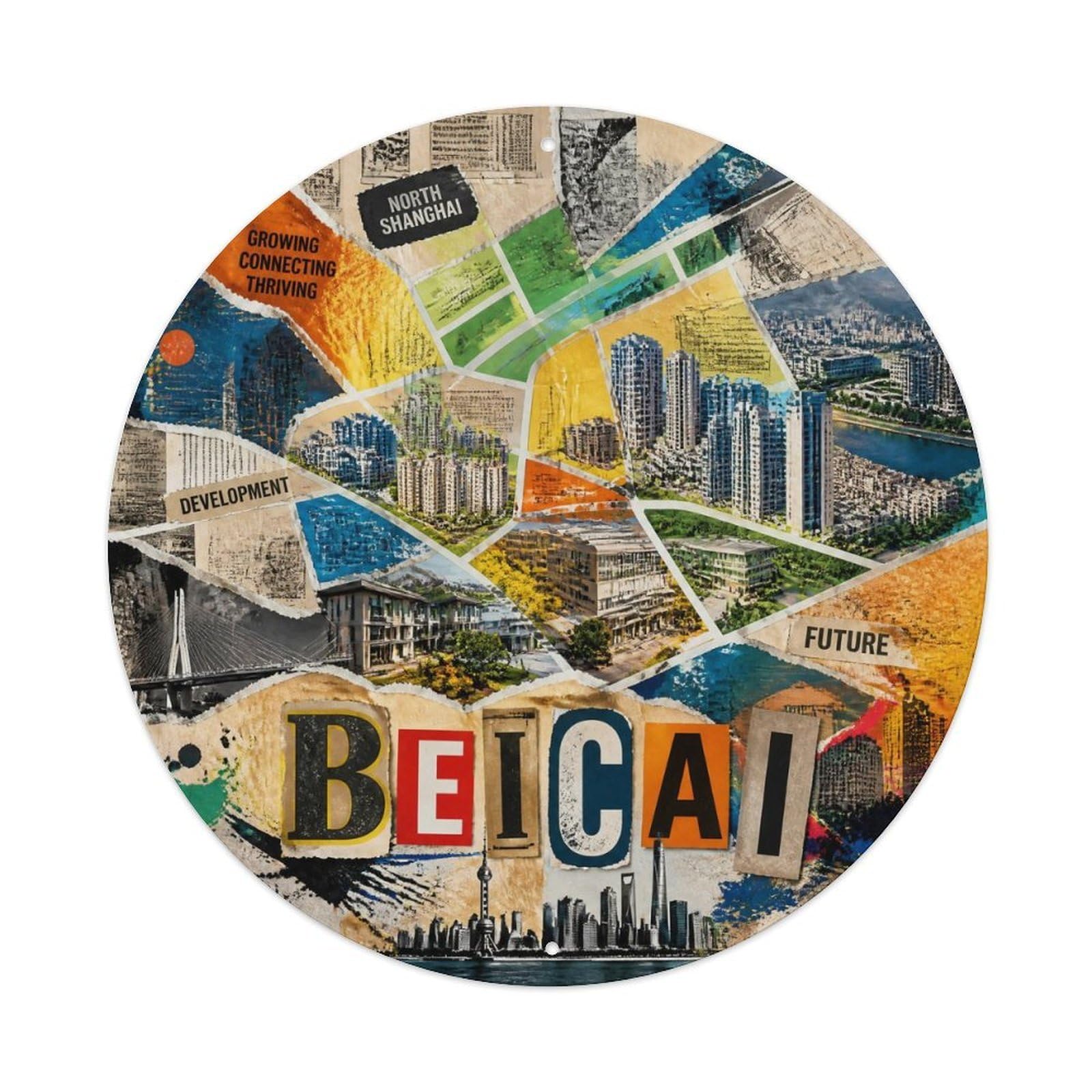 Okngb Style Beicai District Shanghai Urban Route Collector Badge Metal Tin Sign Plaque Wall Decor For Cafe, Man Cave, Club Bar, Office, Home Garden Round Metal Poster 8X8inch