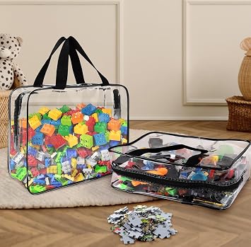 6 Packs Clear Toy Storage Bags, Large Transparent PVC Toy Organizing Bags with Zipper, Reusable Waterproof and Dust-Proof Toy Organizer Pouch for Building Blocks, Puzzles, Small Toys, and Kids Books