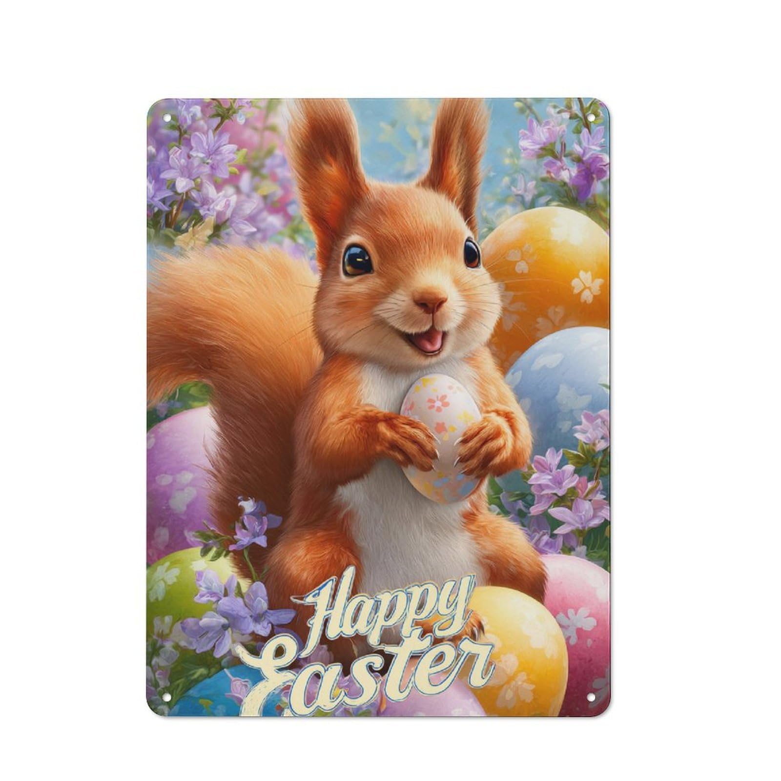 Junmoney Easter Squirrel Joy Metal Wall Sign 40X30cm Featuring For Home Bar Wall, Housewarming Present For People Styling Home Bar