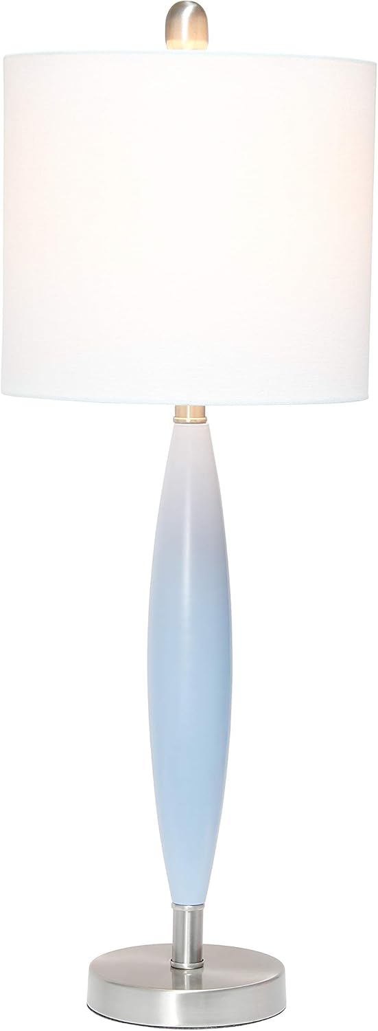 Contemporary Stylus Table Lamp with White Fabric Shade - Blue