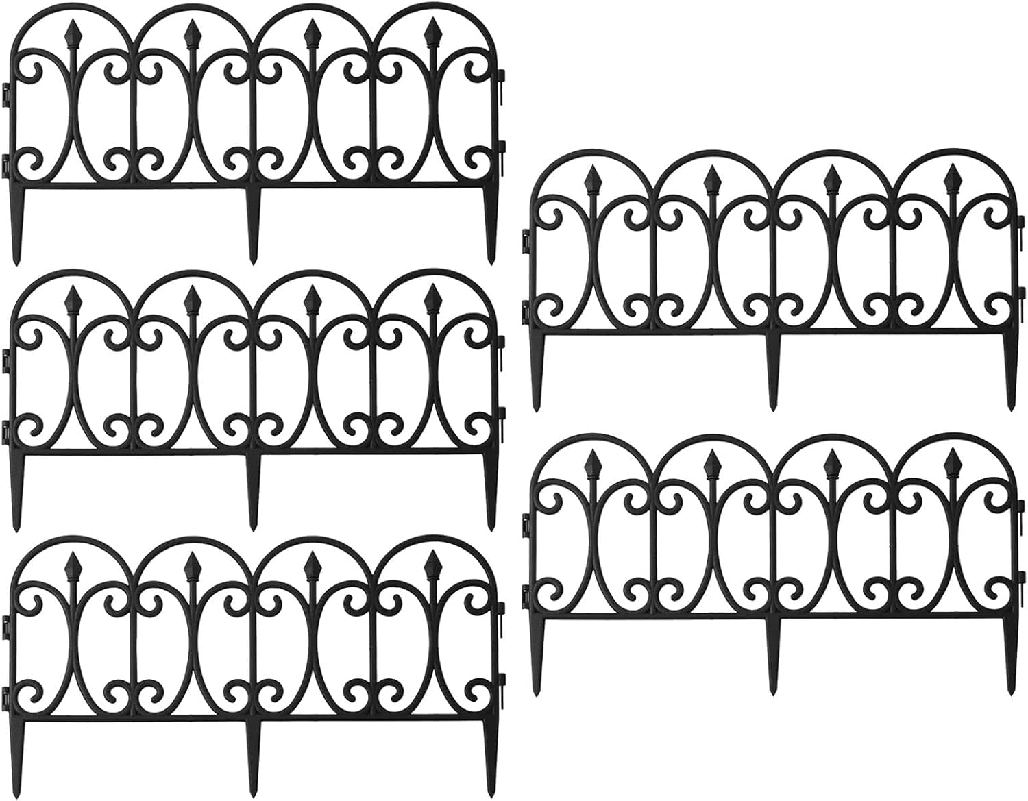 Lawn Border Edge Fence Pack of 10 Plastic Wooden Effect Edging Picket Garden | Decorative Garden Ornamental Edging Border Lawn Picket Fence Landscape Path Panels (Black Style 2) โ image 1
