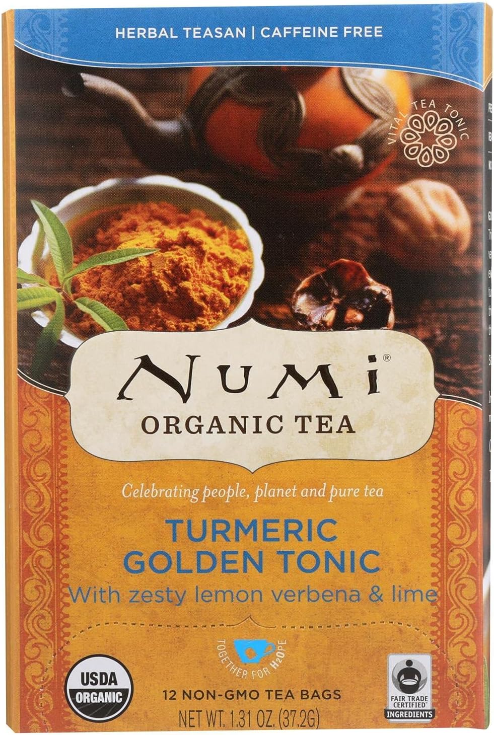 Numi Organic Golden Tonic Turmeric Tea - 12 bags per pack - 6 packs per case.