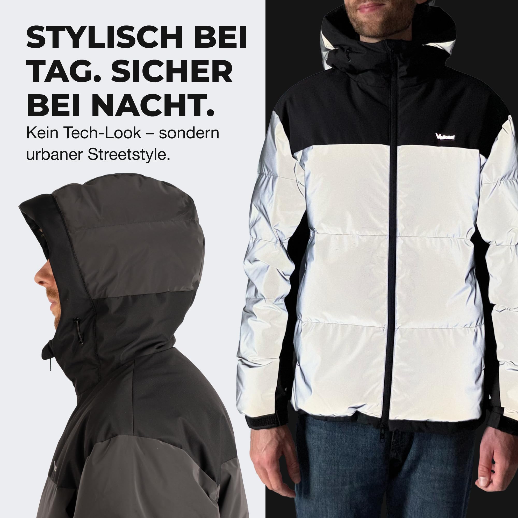 Valkental - Reflektierende Daunen Winterjacke Herren [VOLL REFLEKTIEREND] - Warme Daunenjacke für Männer - Down Jacket Men - Reflektor Winter Isolationsjacke - Sichtbarkeit im Dunkeln