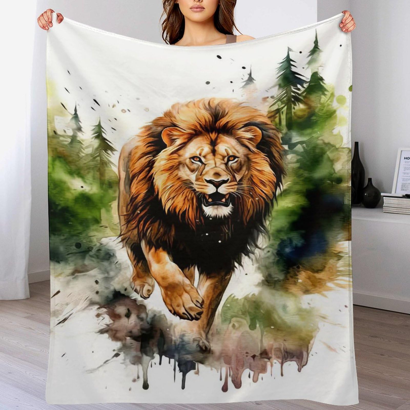 Couverture lion 3D en polaire de flannel, couvre-lit léger de dimensions 180x200 cm
