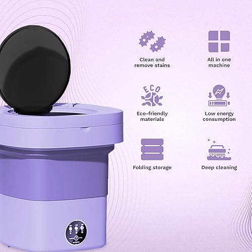 Miniatura 3 de Mini lavadora plegable eléctrica portátil 13L - Control digital táctil para ropa de bebé, ropa interior, camping, RV - Función de giro - Morado