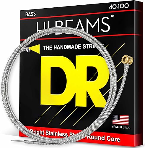 Miniatura 33 de DR Strings - Hi-Beams - Juego de Cuerdas de Bajo 4 Cuerdas - Mediano 45-105 - Núcleo Redondo de Acero Inoxidable - Accesorios para Bajo (MR-45)