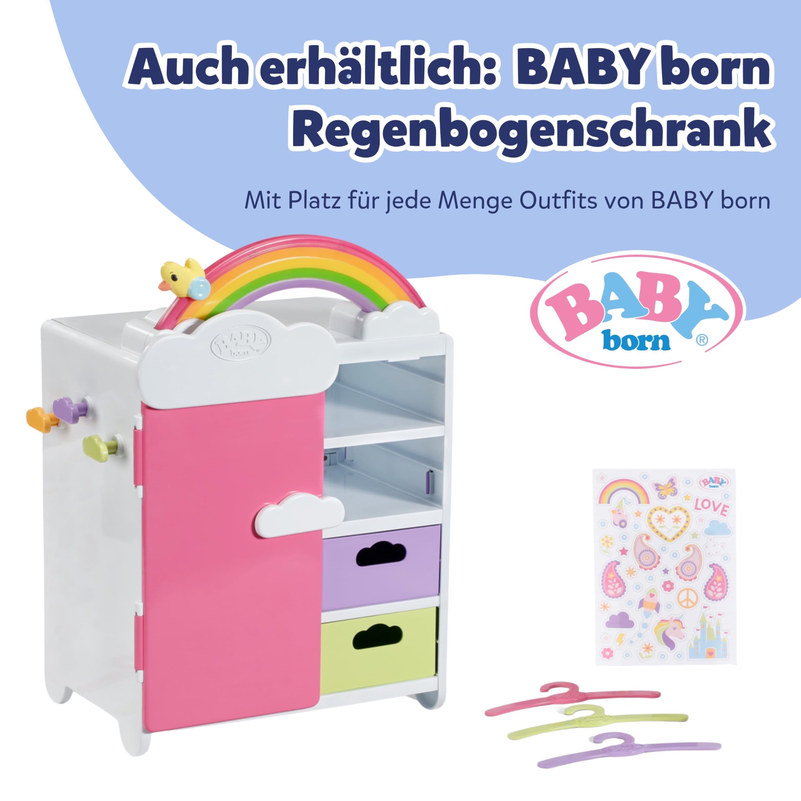 BABY born Regenbogenbett - Puppenbett mit Regenbogenlicht & beruhigender Einschlafmelodie - Hochwertiges Puppen Zubehör inkl. Wendebettwäsche & Stickern - Geeignet für Kinder ab 3 Jahren