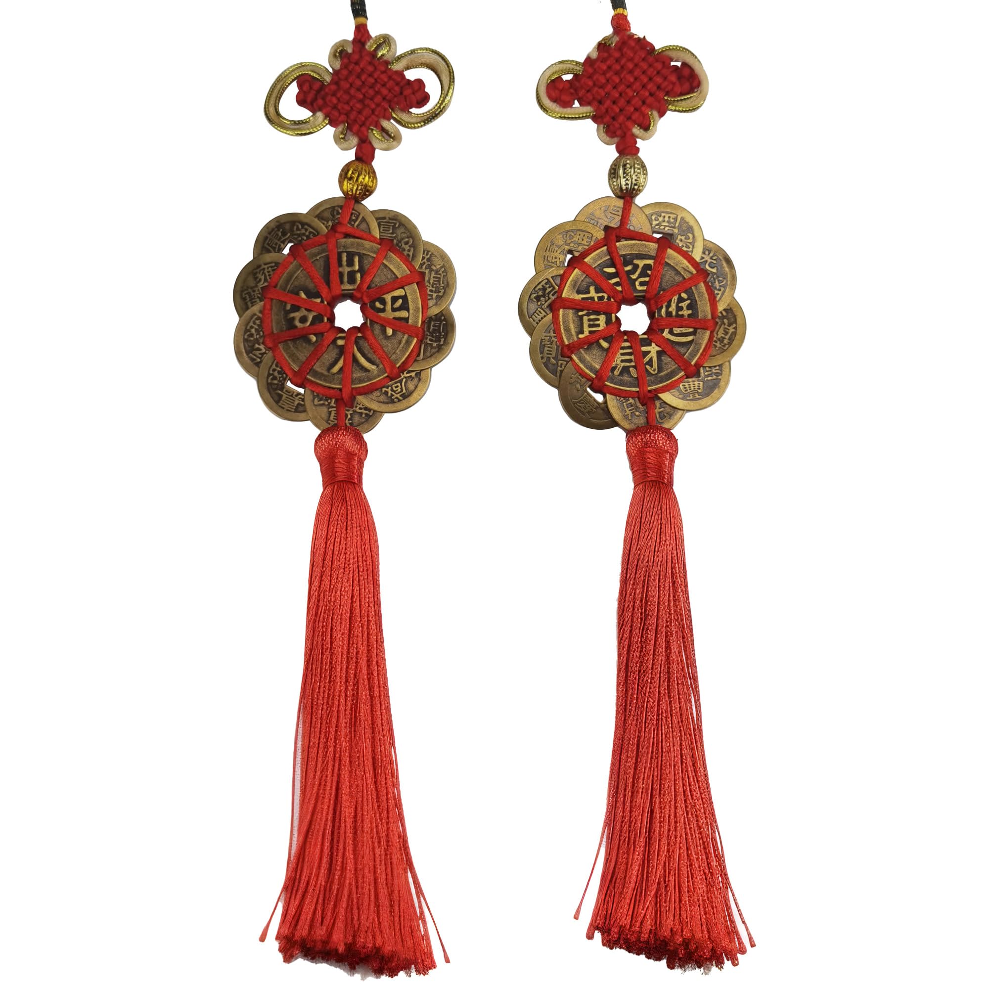 Ten Emperors Coins Feng Shui Charm Set - Chinese Knot Lucky Amulet for Wealth Protection & Peace Good Fortune (2-Pack)