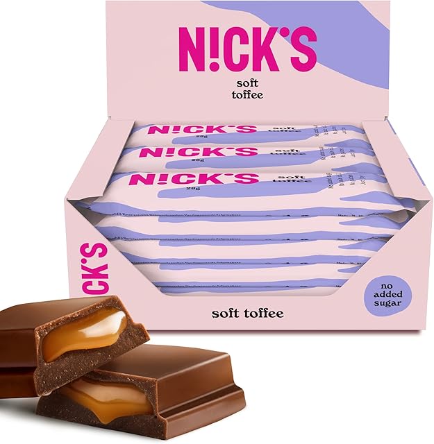 NICKS Soft toffee, Czekoladowy batony keto bez dodatku cukru,110 kalorii, 3.5 węglowodanów netto, batonik czekoladowy z karmelem, Bezglutenowe cukierki low carb (15x28g)