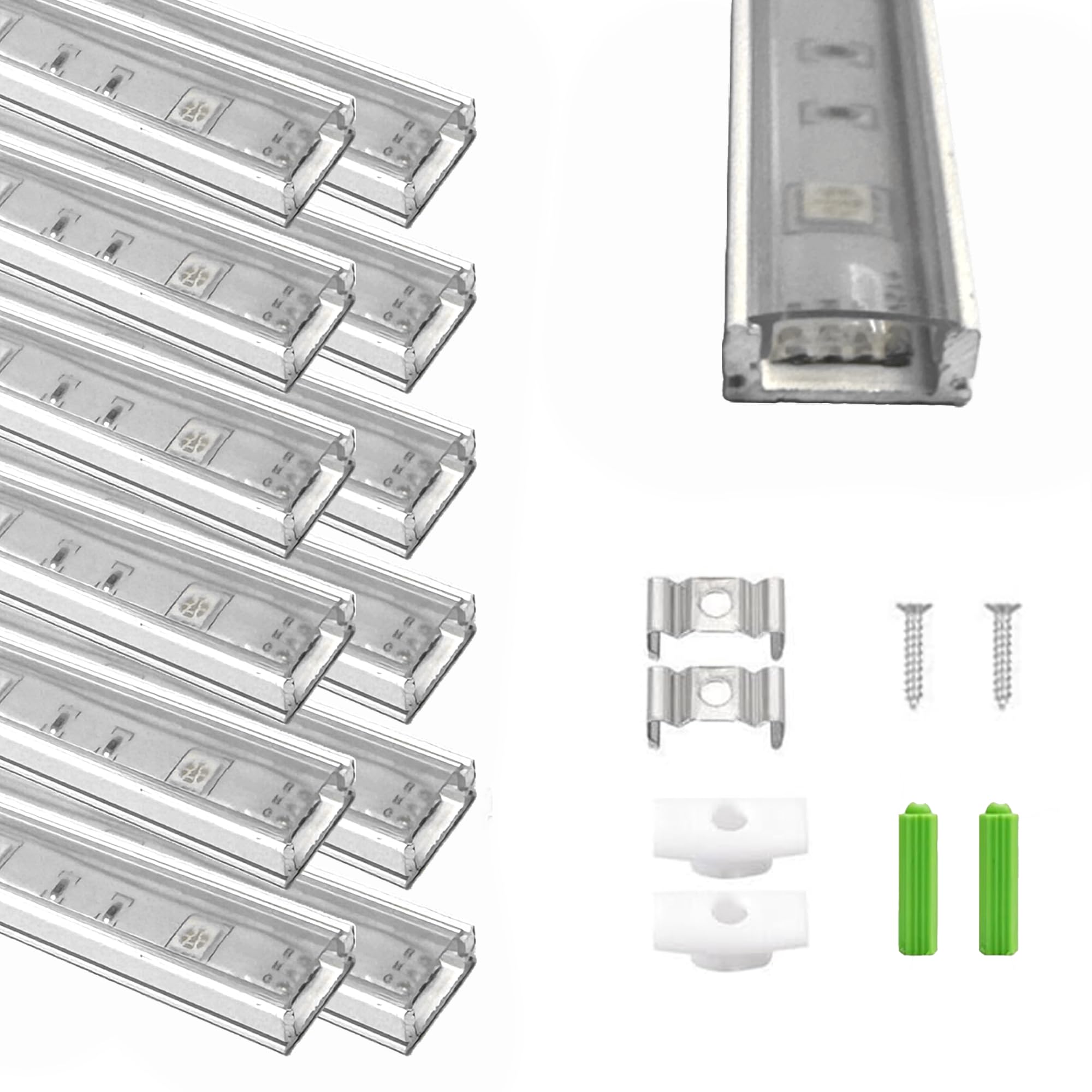 BMF DIRECT 12 Pack LED Aluminum Profile, 1 Meter/3.3ft U-Shape LED Channel with Cover Diffuser, LED Strip Channel (12 Pack White with Transparent Cover)