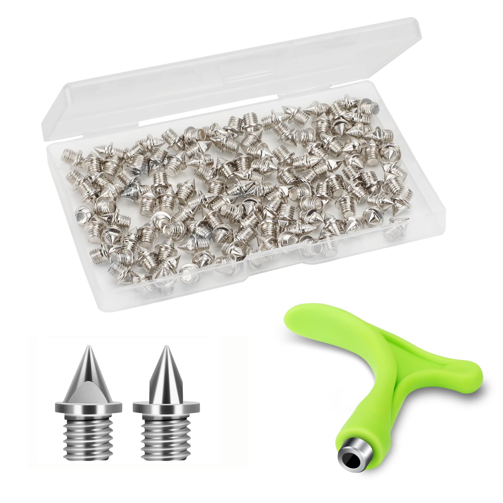 Nuolifee 3/16 Inch Track Spikes, 120 Pieces Steel Shoe Spikes Replacements and Spike Wrench for Sports Running Track Shoes