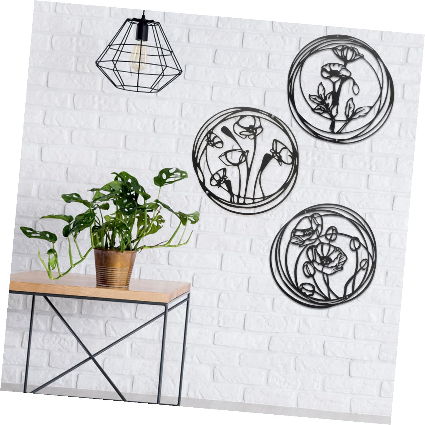 ULDIGI Decoraciones de Pared Flores de Hierro Negras, 3 Piezas | Diseño Geométrico y Circular, Colgante Fijable, Apto para Jardín y Armario
