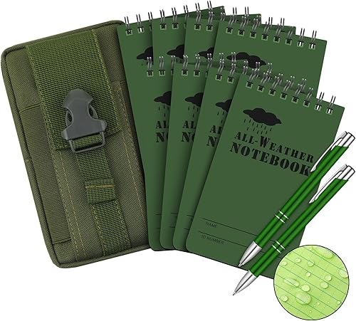 Miniatura 7 de Eaasty Juego de cuaderno y bolígrafo impermeable de 3 x 5 pulgadas, bolsillo táctico con 1 bolígrafo de metal resistente a la intemperie y 1