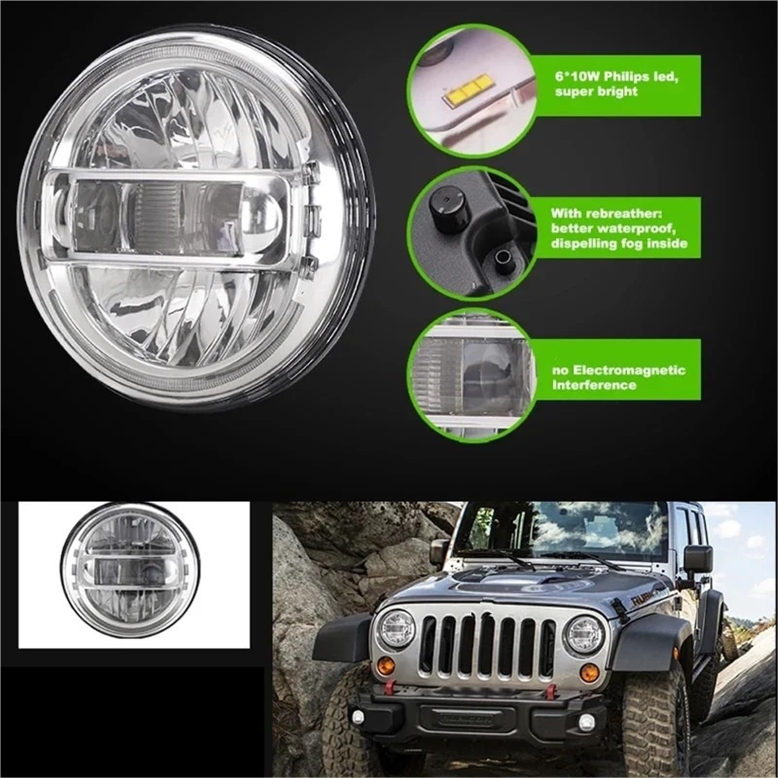 Fari Delle Auto Gruppo Ottico Anteriore A LED Da 7 Pollici, Fari A LED 12V 24V, Luce Di Marcia Diurna Per Jeep Per Wrangler JK Faro Proiettore(1PC Black)