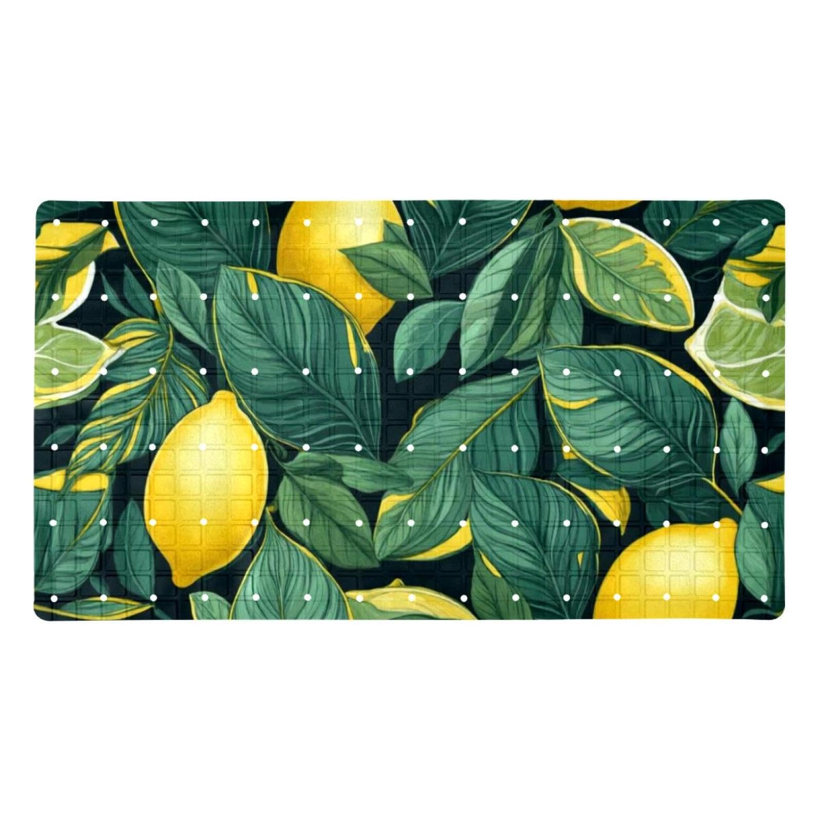 Tapis de bain antidérapant Green Lemon Tree en PVC extra long pour toute la famille